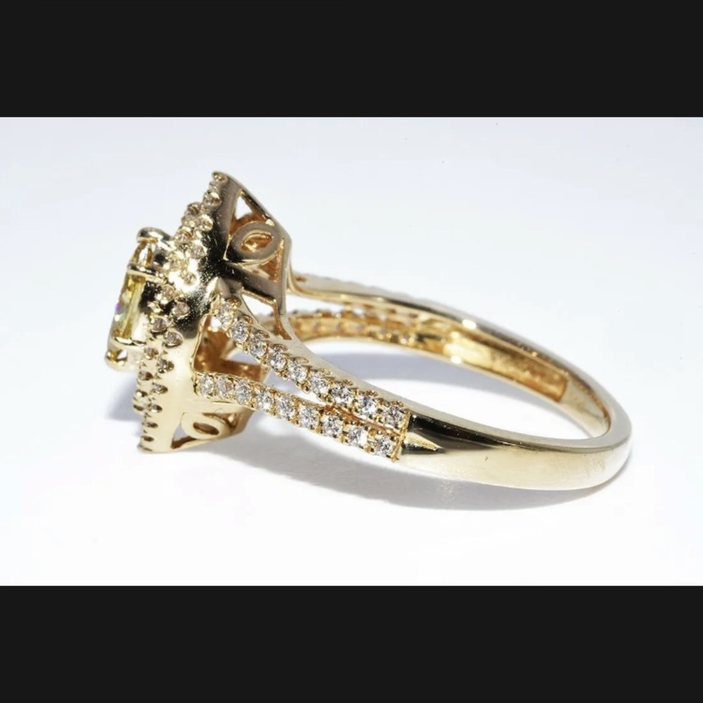 1.01CT NATURAL CANARY DIAMOND & WHITE DIAMOND ENGAGEMENT RING SOLID GOLD 14k - Picture 3 of 8